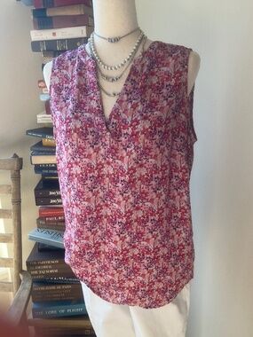 Adrianna Papell Sleeveless Sheer Blouse Pink/White Size Large